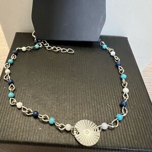 Silver and Blue Beaded Anklet